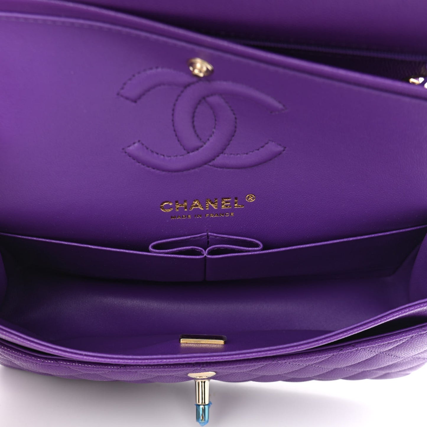 Caviar Quilted Small Double Flap Dark Purple