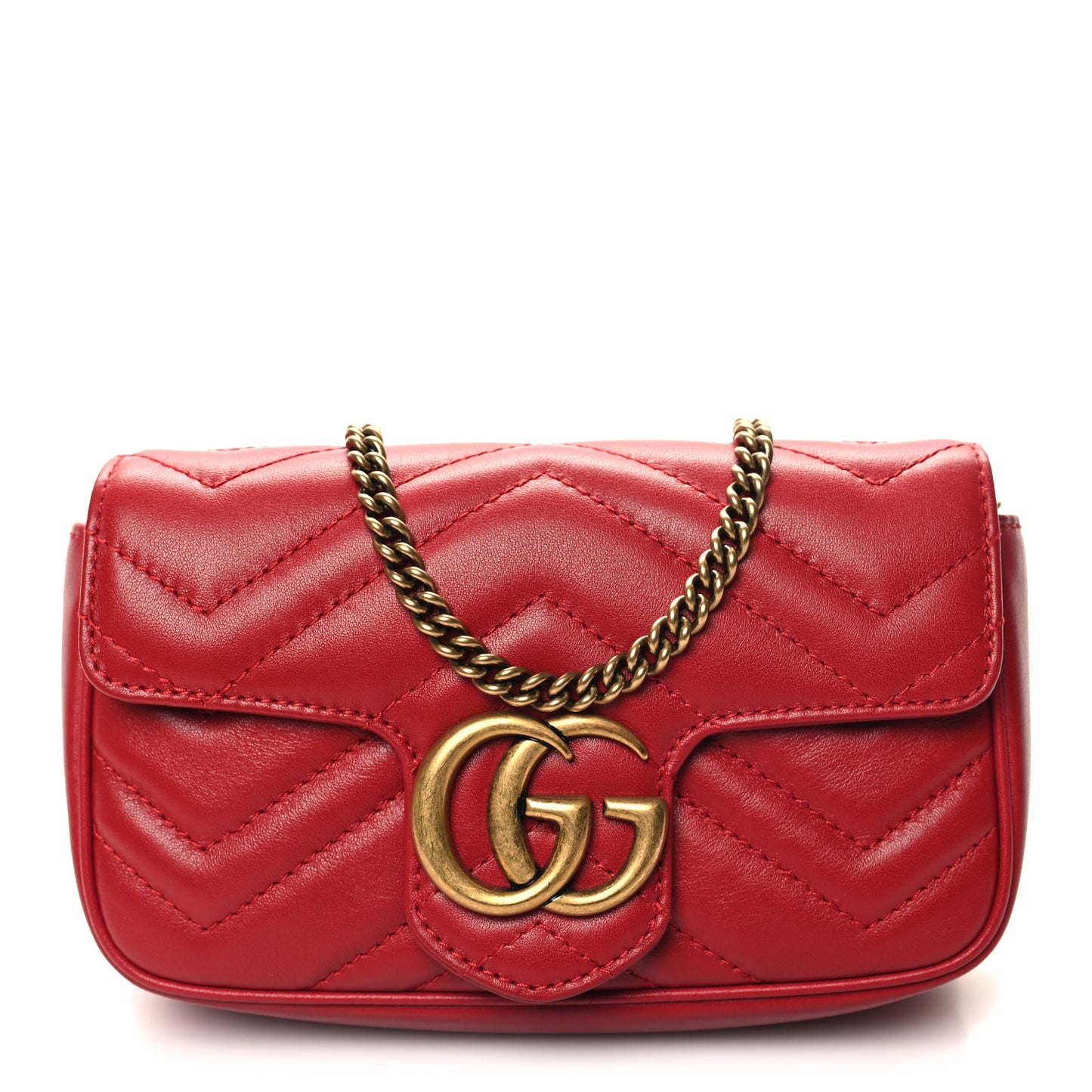 Calfskin Matelasse Super Mini GG Marmont Shoulder Bag Hibiscus Red