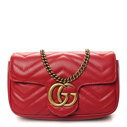 Gucci Calfskin Matelasse Super Mini GG Marmont Shoulder Bag Hibiscus Red 1 of 11