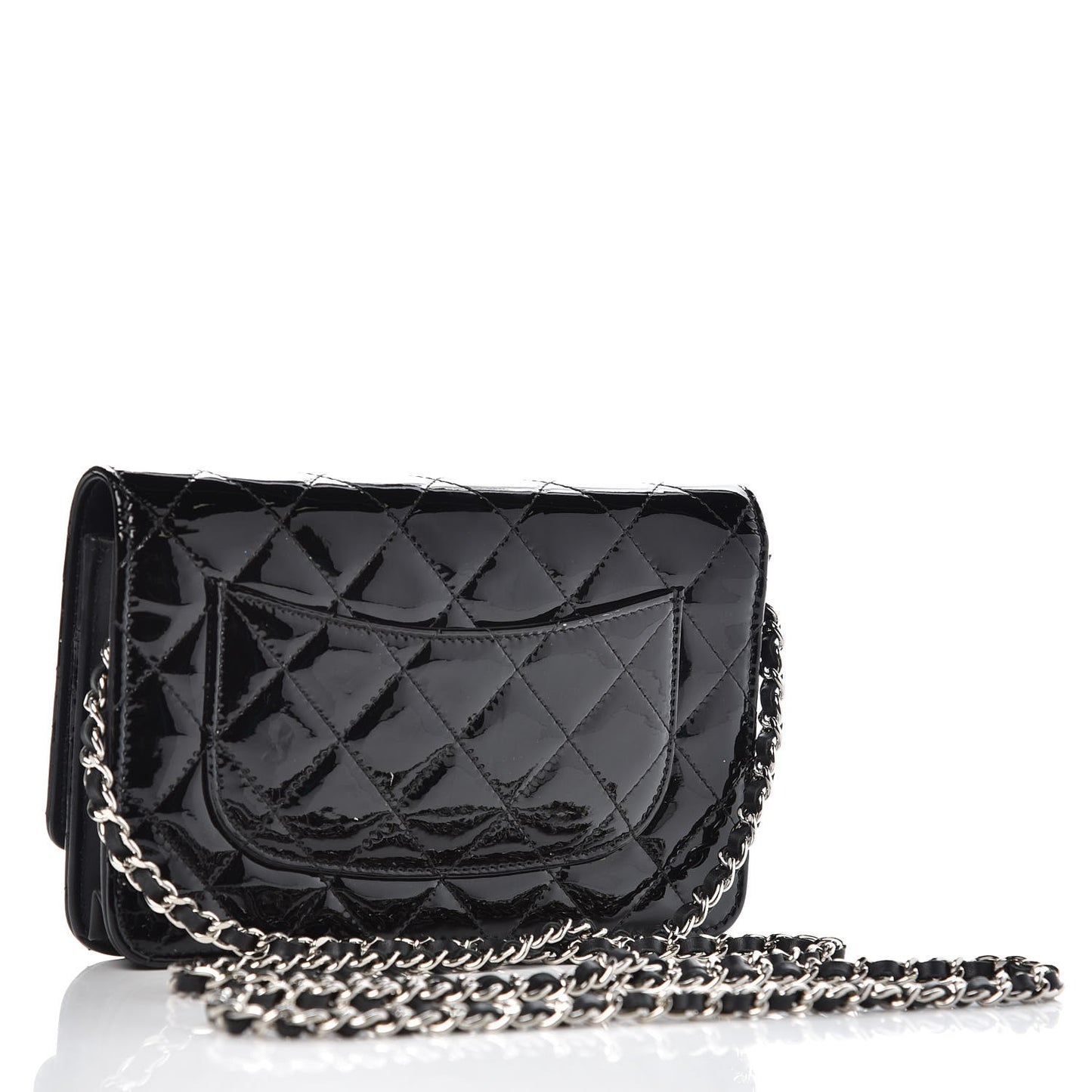 Patent Quilted Wallet On Chain WOC Black