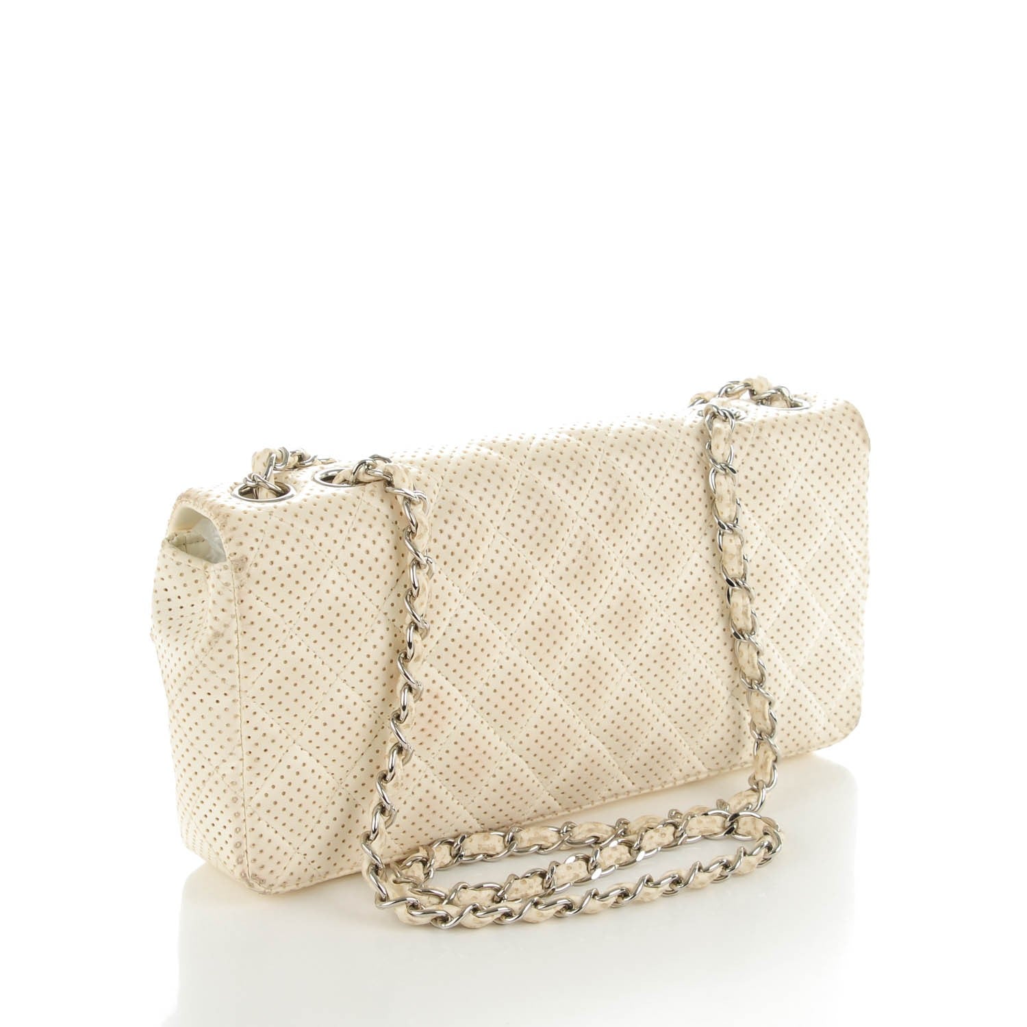 Chanel Lambskin Perforated East West Flap White 3 of 10