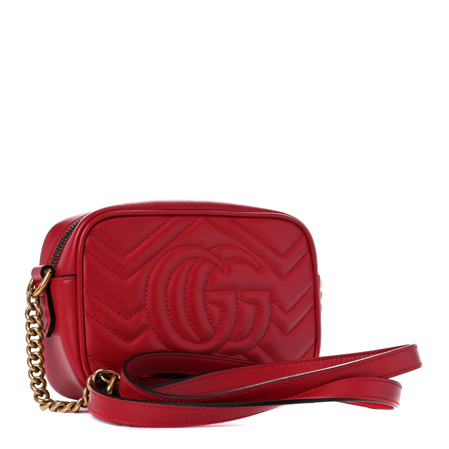 Calfskin Matelasse Mini GG Marmont Chain Shoulder Bag Hibiscus Red