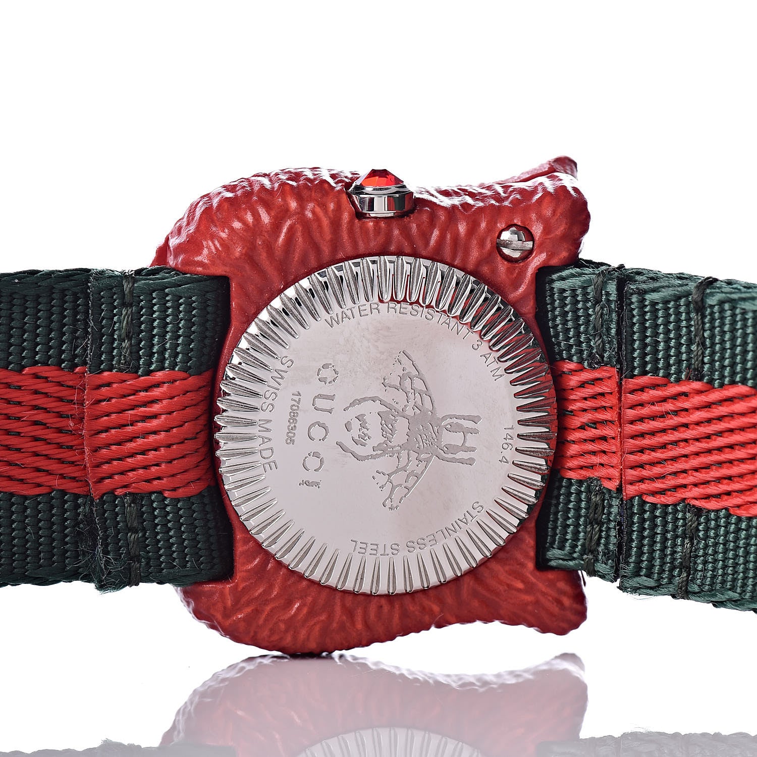 Gucci Stainless Steel Nylon 32mm Le Marche Des Merveilles Tiger Quartz Watch Red 6 of 8