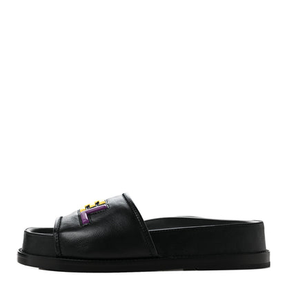 Chanel Lambskin Cha-Nel Mule Sandals 37 Black Multicolor 1 of 7