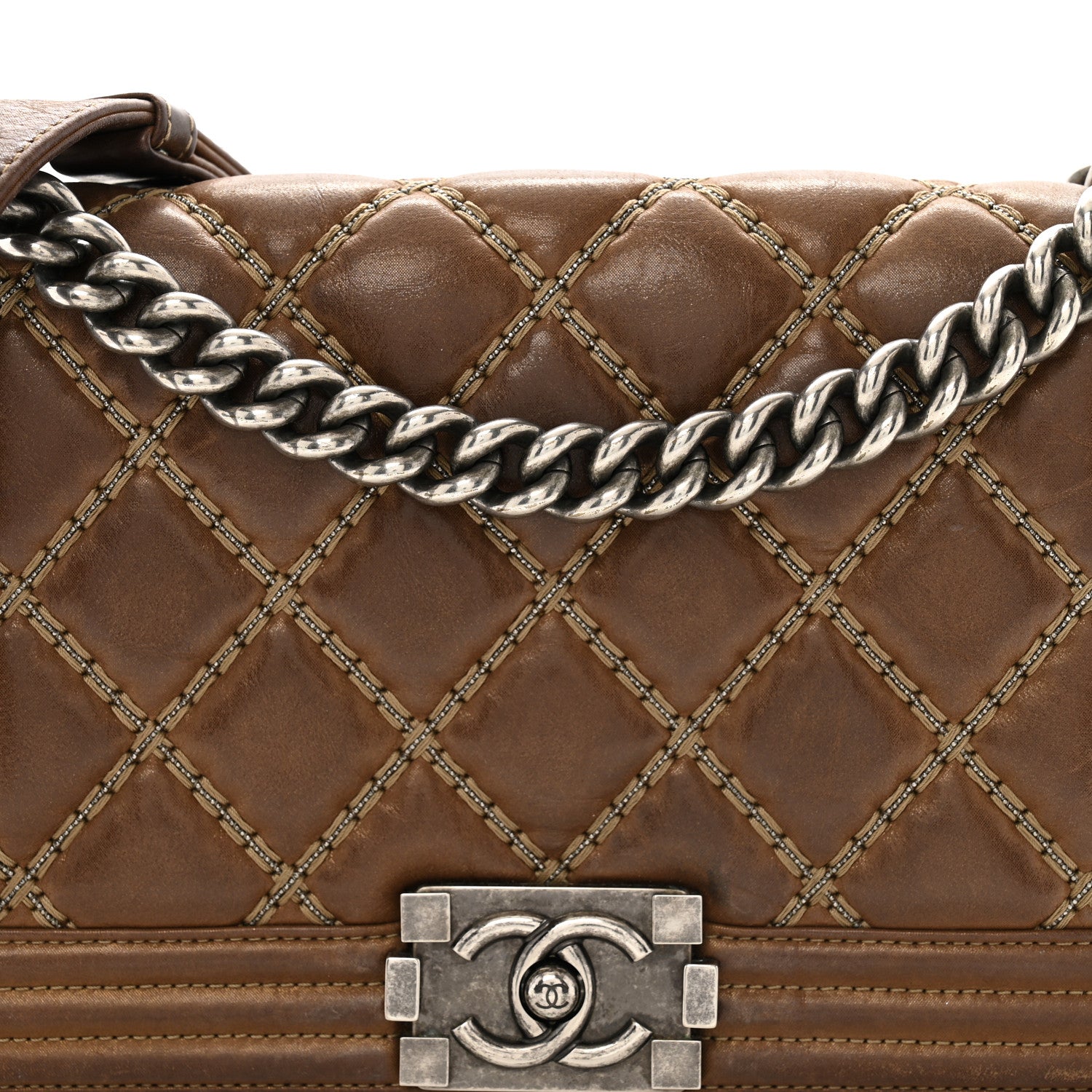 Chanel Iridescent Calfskin Embellished Double Stitch Medium Boy Flap Light Brown 7 of 12