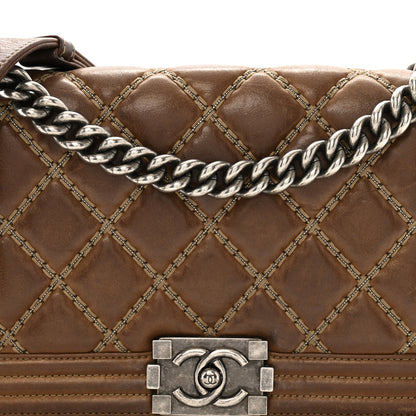 Chanel Iridescent Calfskin Embellished Double Stitch Medium Boy Flap Light Brown 7 of 12