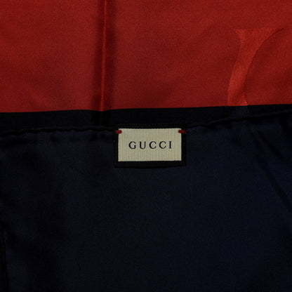 Gucci Silk Logo Square Scarf Navy Red 3 of 3
