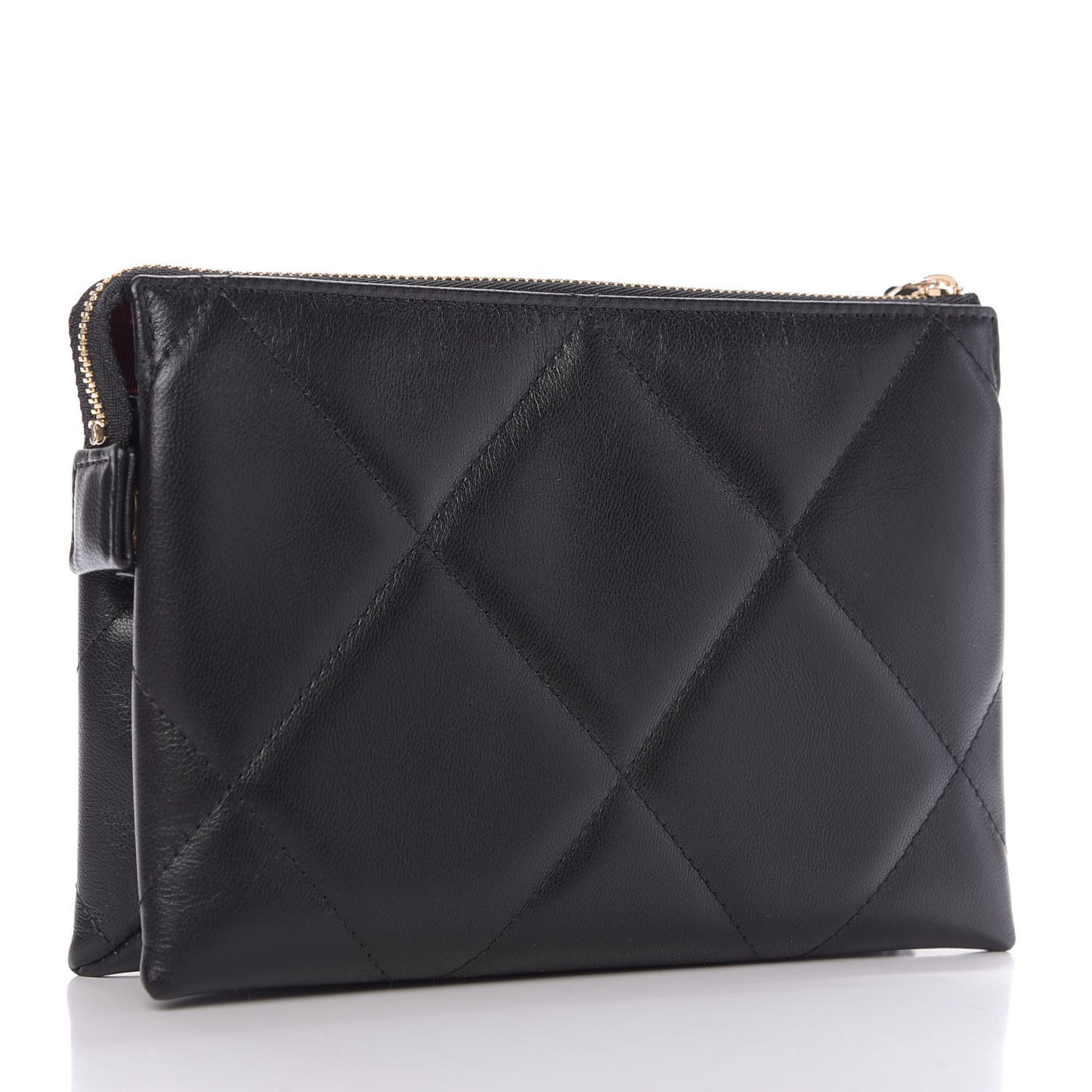 Shiny Goatskin Quilted Small Chanel 19 Pouch With Handle Black