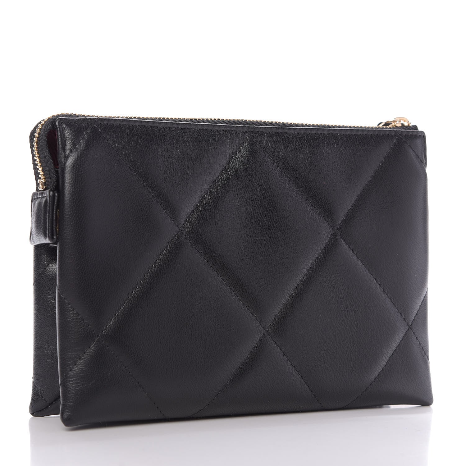 Chanel Shiny Goatskin Quilted Small Chanel 19 Pouch With Handle Black 3 of 10
