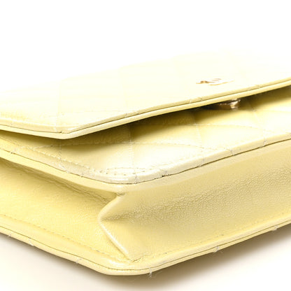 Chanel Iridescent Goatskin Quilted Wallet on Chain WOC Light Yellow 9 of 10