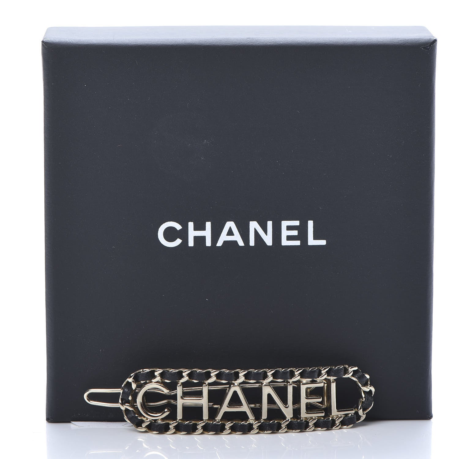 Chanel Metal Lambskin Vintage Allure Logo Hair Clip Black Gold 5 of 5