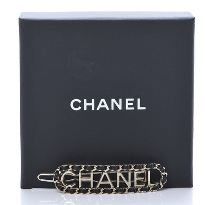 Chanel Metal Lambskin Vintage Allure Logo Hair Clip Black Gold 5 of 5