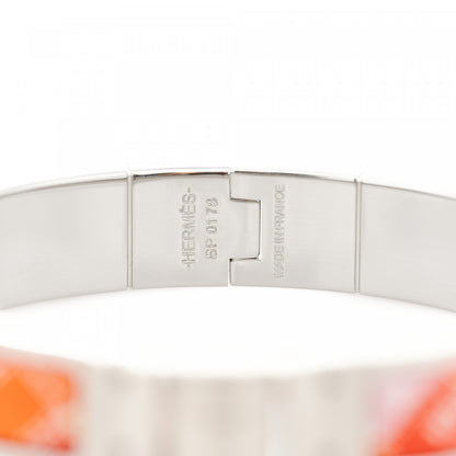Hermes Enamel Printed Narrow Bolduc Au Carre Hinged Bracelet S Orange White Vieux 3 of 3