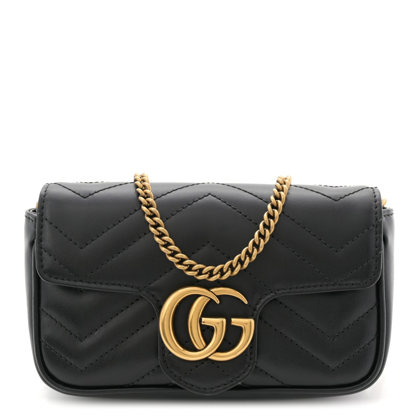 Calfskin Matelasse Super Mini GG Marmont Shoulder Bag Black