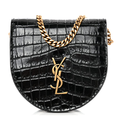 Saint Laurent Patent Crocodile Embossed Monogram Baby Kaia Crossbody Bag Black 1 of 7