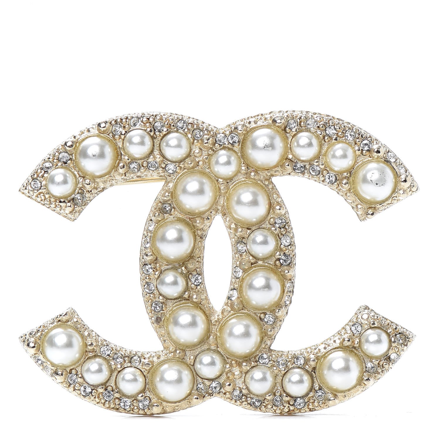 Chanel Pearl Crystal CC Brooch Gold 1 of 4