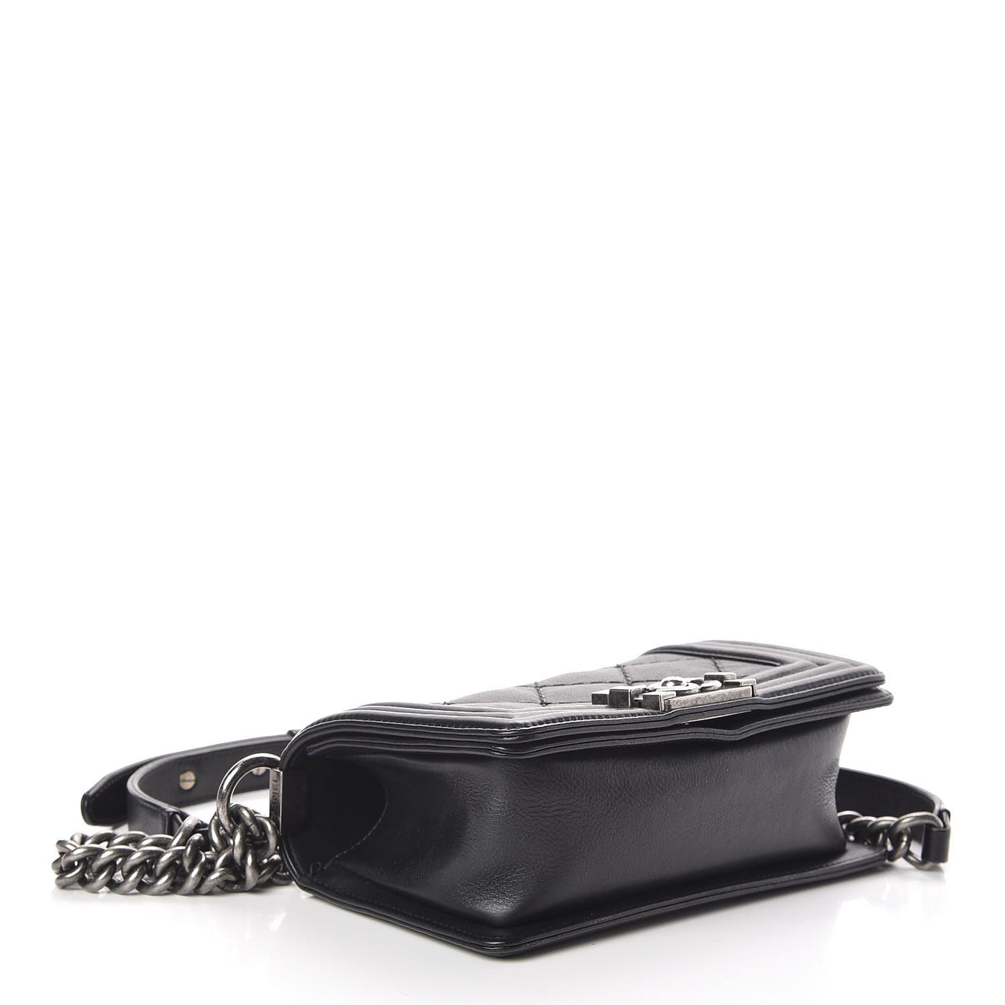 Calfskin Double Stitch Small Boy Flap Black