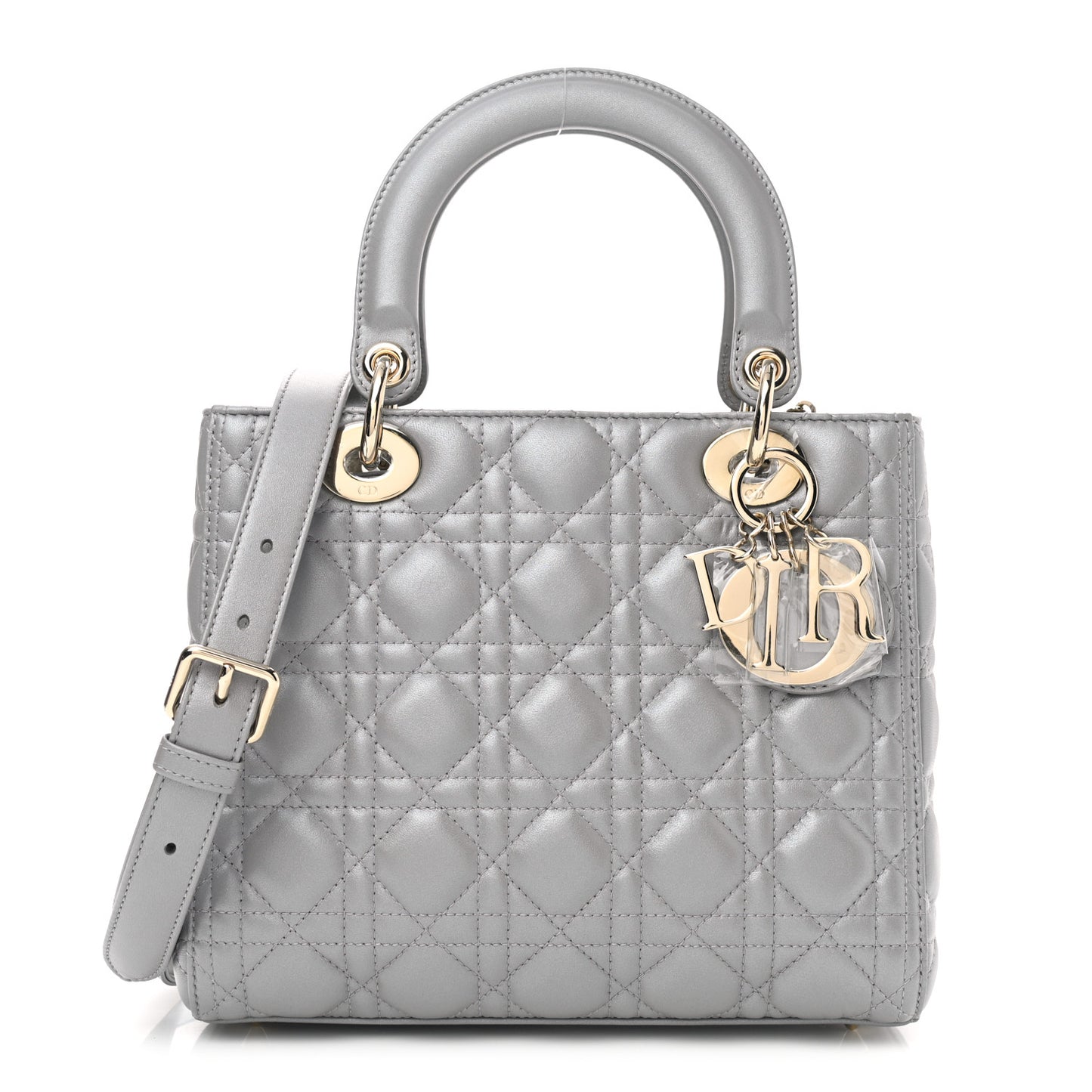 Pearly Lambskin Cannage Medium Lady Dior Grey