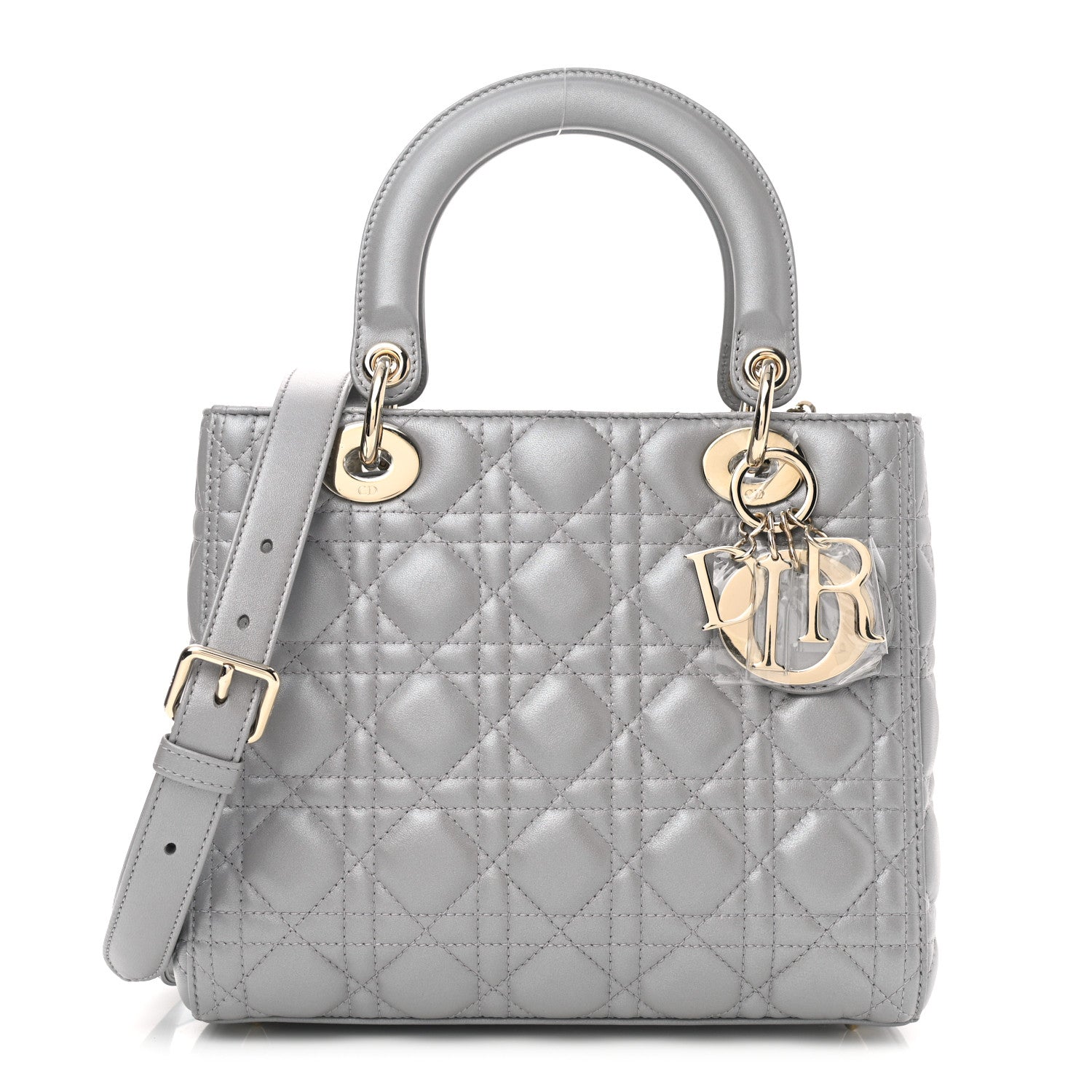 Christian Dior Pearly Lambskin Cannage Medium Lady Dior Grey 1 of 10