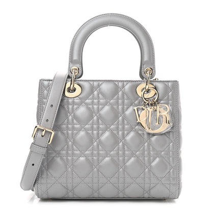 Christian Dior Pearly Lambskin Cannage Medium Lady Dior Grey 1 of 10