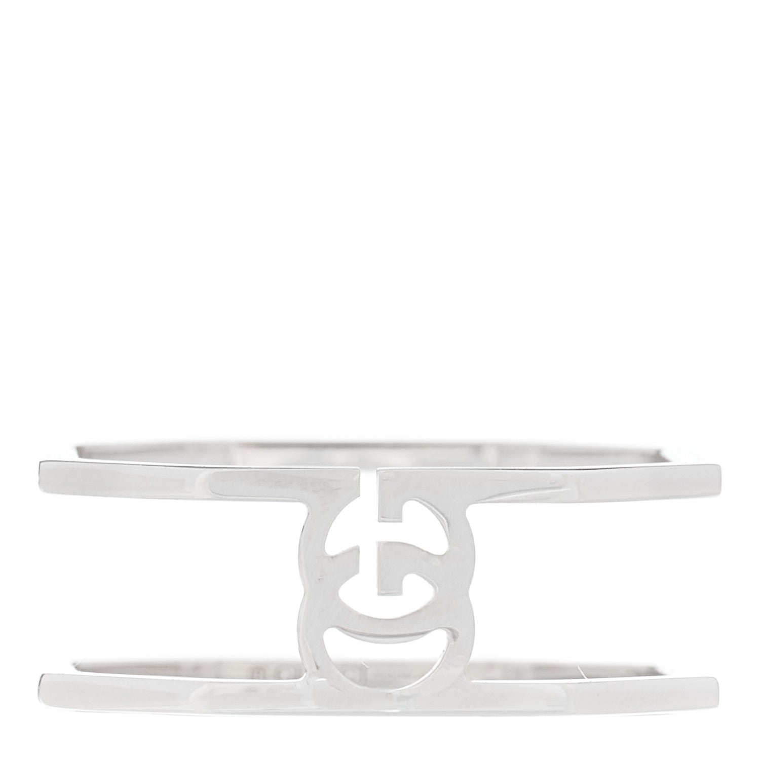 Gucci 18K White Gold Diamond Double G Wide Ring 53 6.25 1 of 5