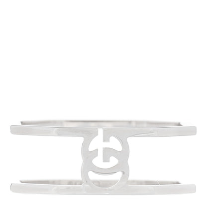 Gucci 18K White Gold Diamond Double G Wide Ring 53 6.25 1 of 5