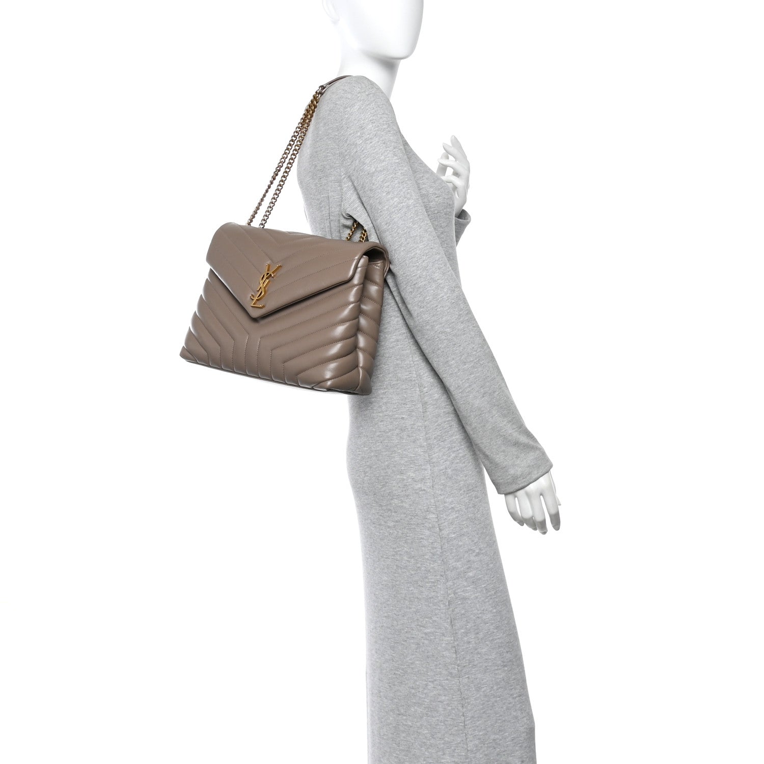 Saint Laurent Calfskin Y Quilted Monogram Medium Loulou Chain Satchel Dark Beige 2 of 11