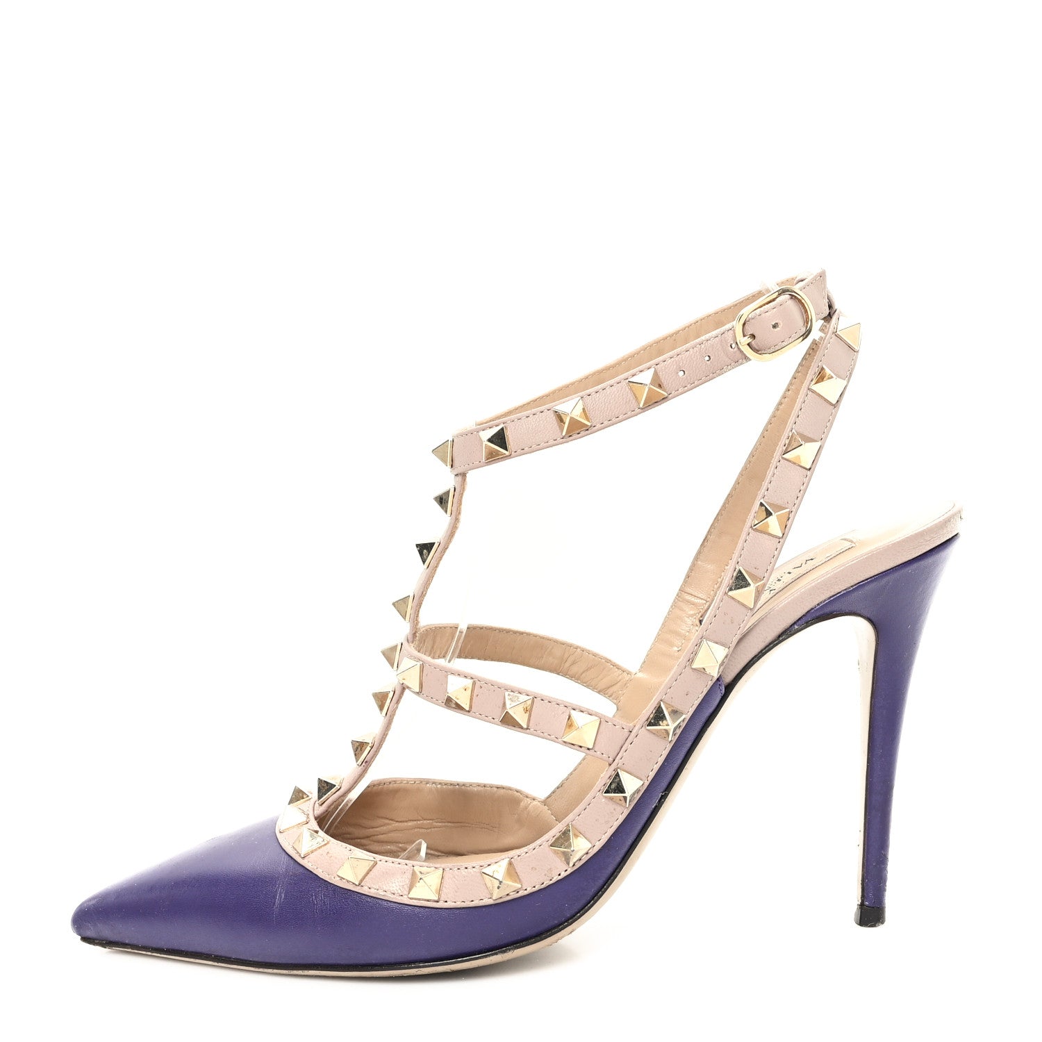 Valentino Garavani Calfskin Nappa Rockstud Ankle Strap 100mm Pumps 39.5 Dark Purple Poudre 1 of 9