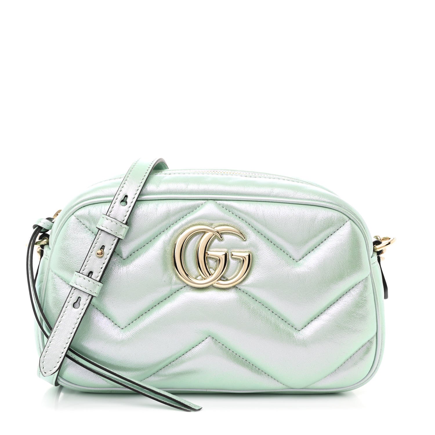 Gucci Iridescent Nappa Chevron Matelasse Small GG Marmont Chain Shoulder Bag Iridescent Salvy Green 1 of 10