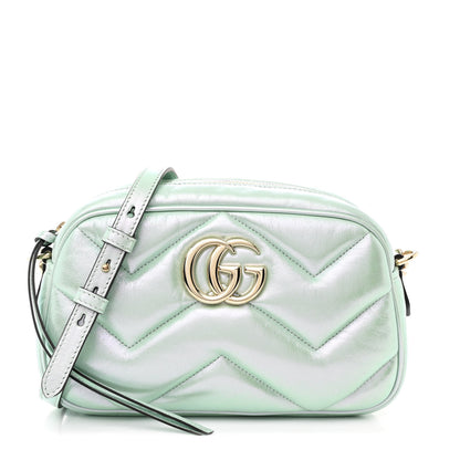 Gucci Iridescent Nappa Chevron Matelasse Small GG Marmont Chain Shoulder Bag Iridescent Salvy Green 1 of 10
