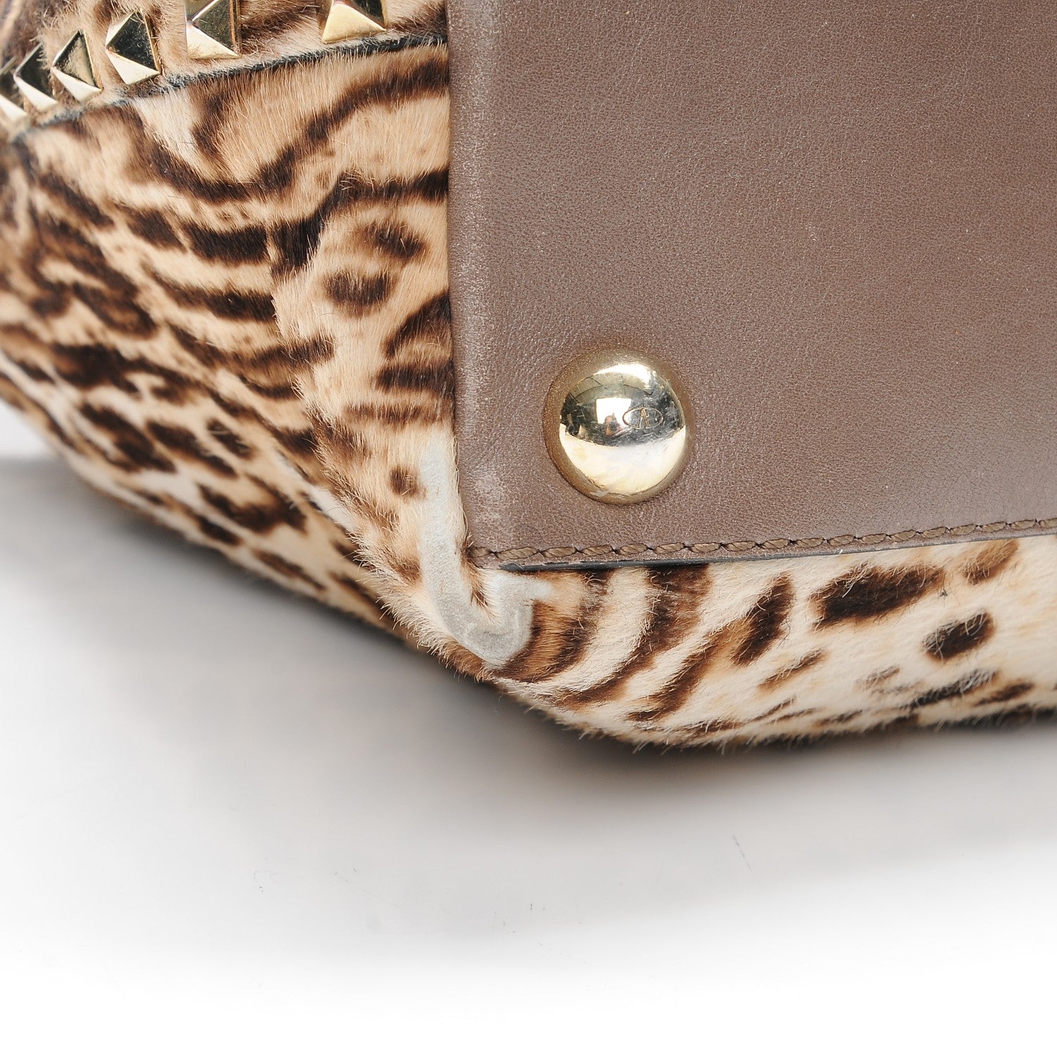 Valentino Garavani Calf Hair Cavallino Animal Rockstud Dome Satchel Leopard 12 of 15