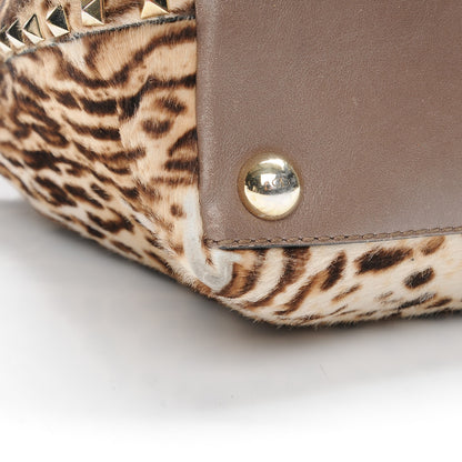 Valentino Garavani Calf Hair Cavallino Animal Rockstud Dome Satchel Leopard 12 of 15
