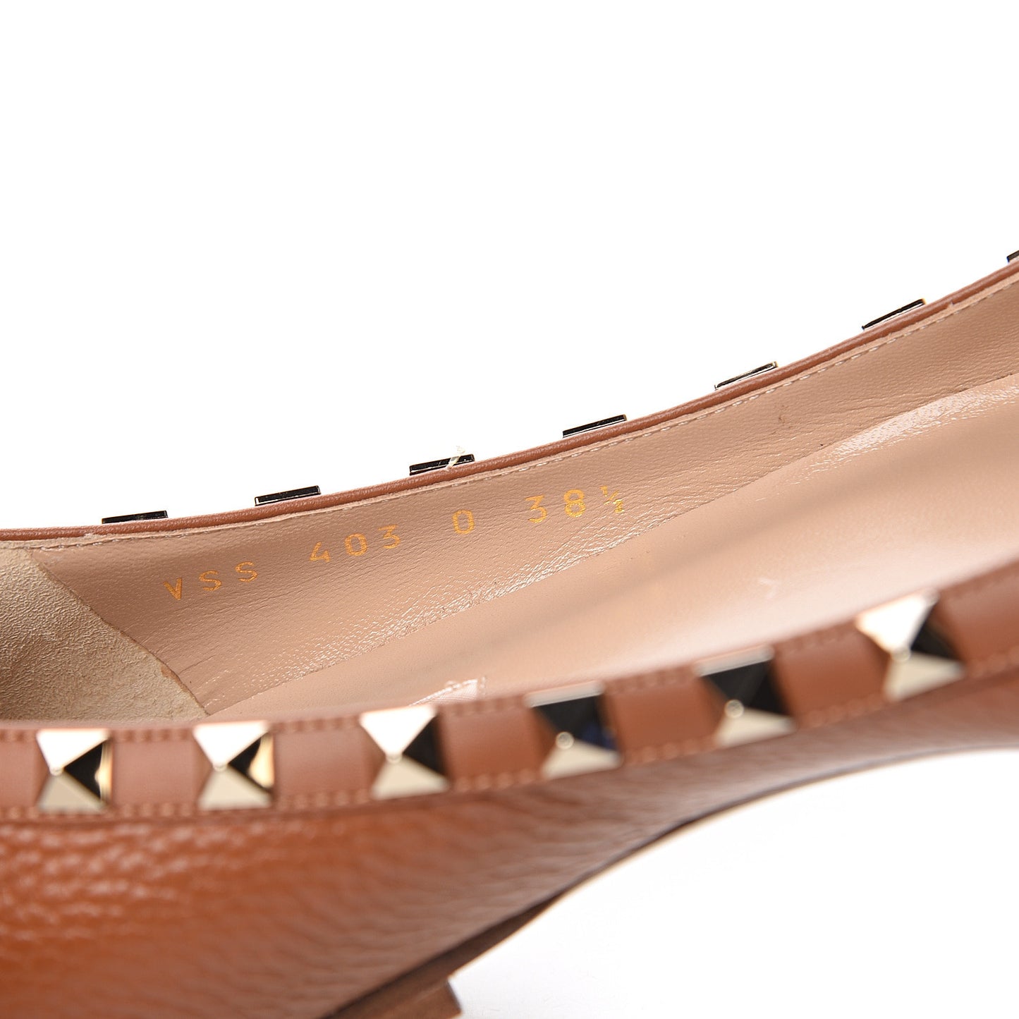 Pebbled Calfskin Rockstud Ballerina Flats 38.5 Light Cuir