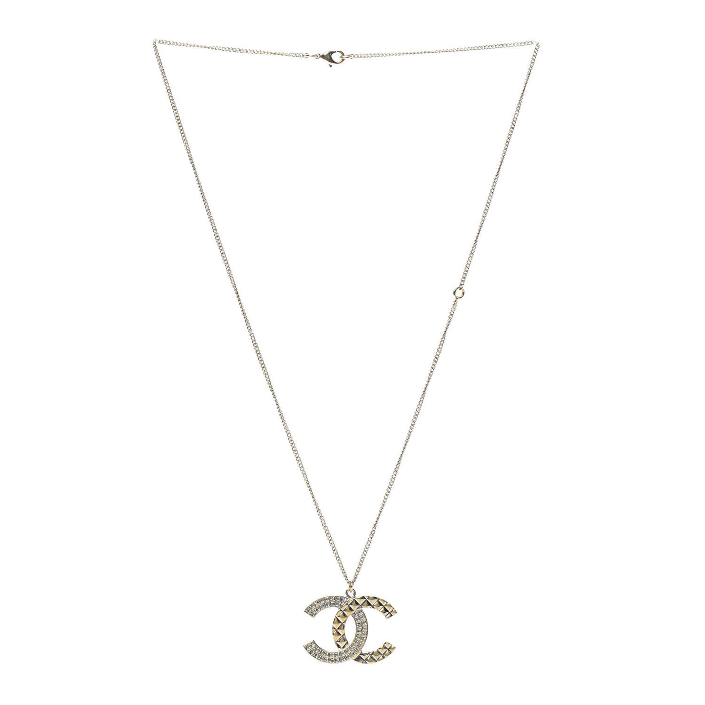 Baguette Crystal Quilted CC Pendant Necklace Gold