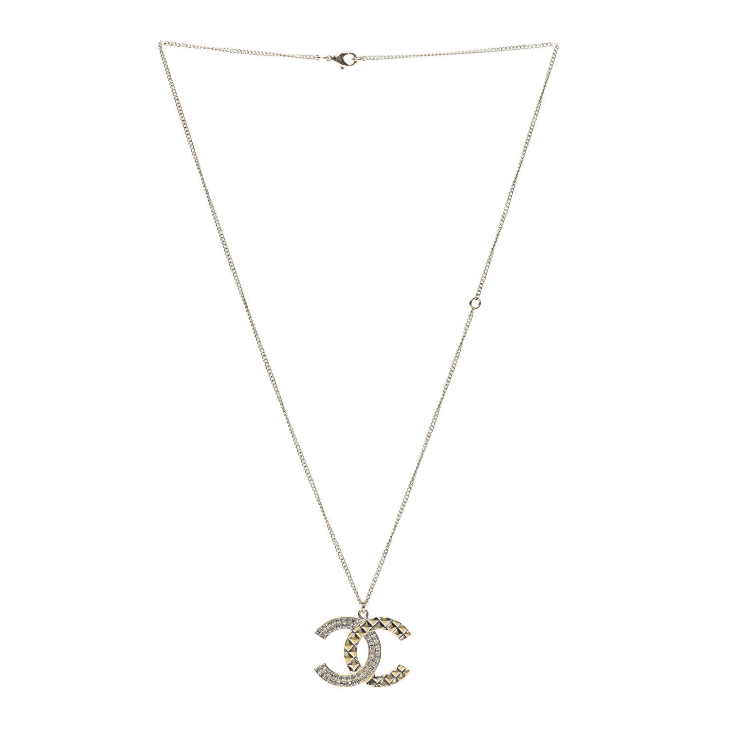 Chanel Baguette Crystal Quilted CC Pendant Necklace Gold 3 of 4