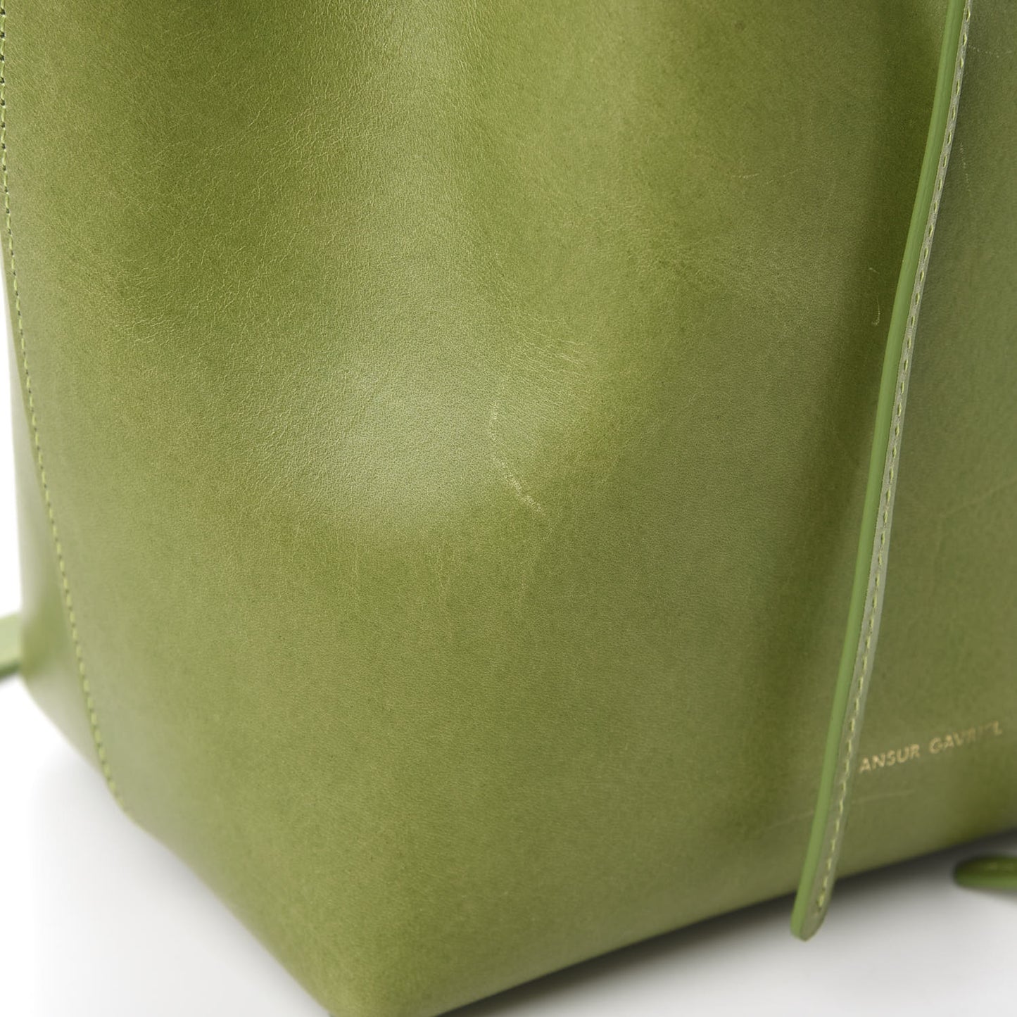 Vegetable Tanned Calfskin Mini Bucket Bag Verde Raw