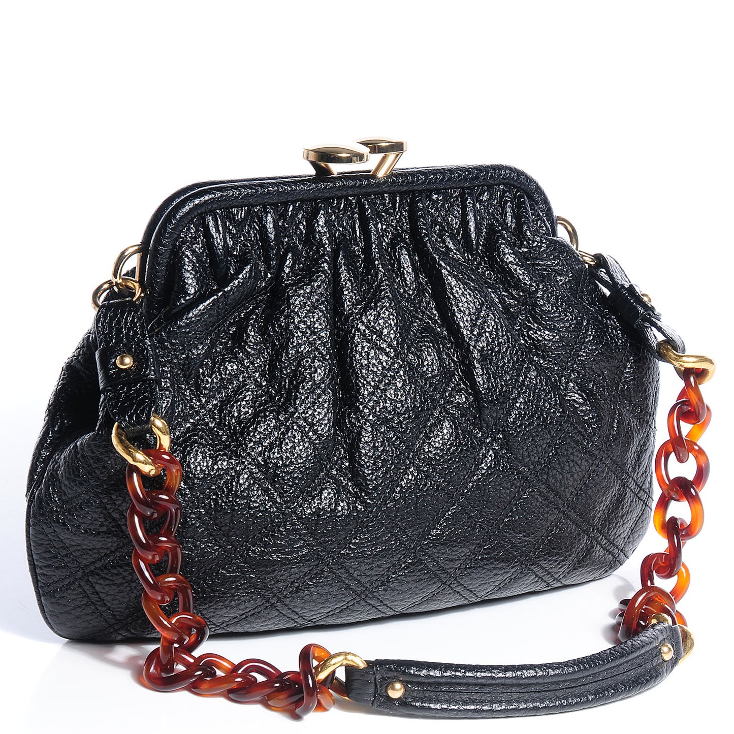 Quilted Pebbled Leather Tortoise Chain Little Stam Black