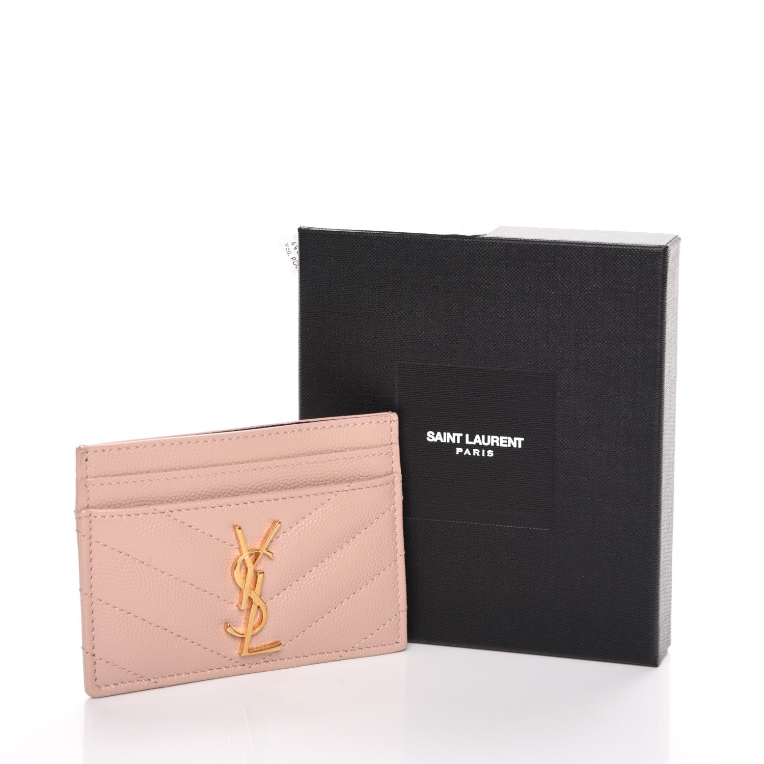 Saint Laurent Grain De Poudre Matelasse Chevron Monogram Credit Card Case Pale Pink 8 of 8