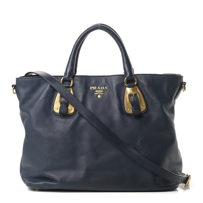 Prada Soft Calfskin Shopping Tote Navy 1 of 14