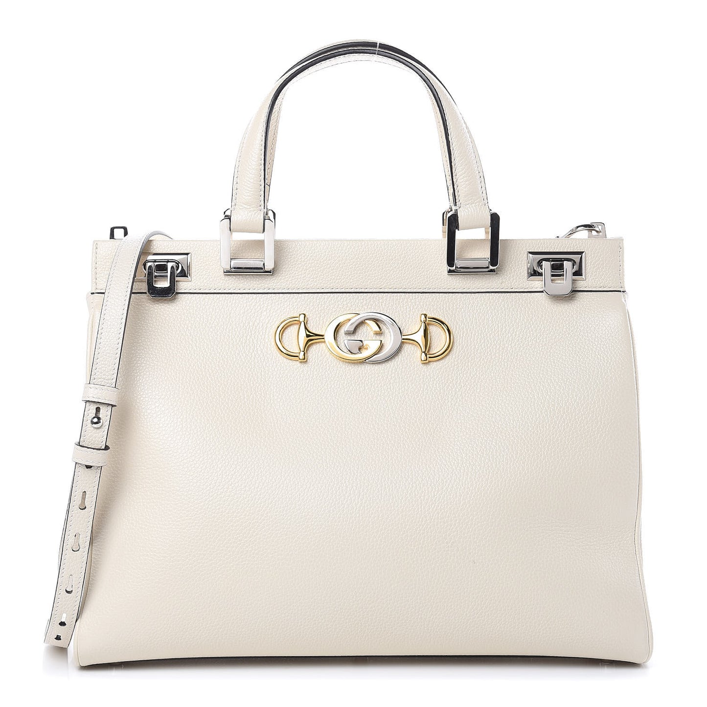Grainy Calfskin Medium Zumi Top Handle Bag Mystic White