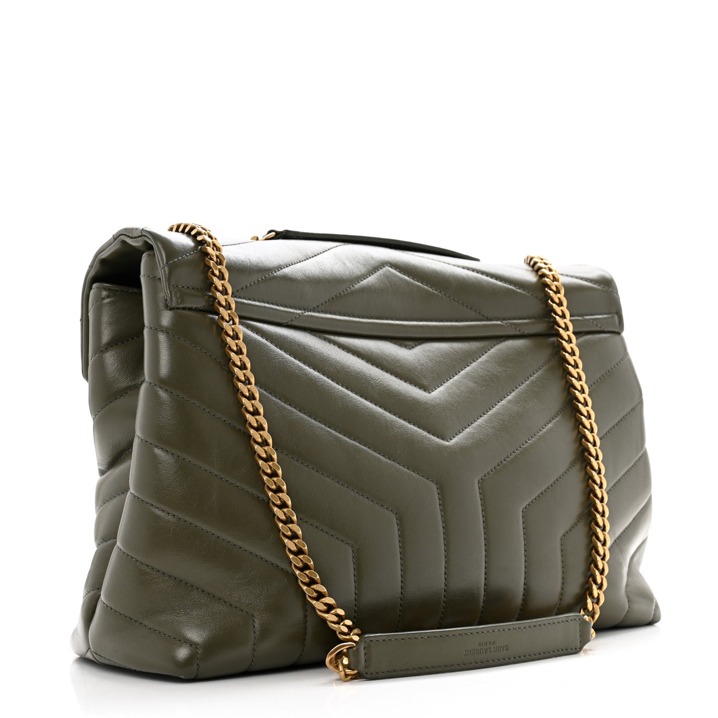 Calfskin Y Quilted Monogram Medium Loulou Chain Satchel Grey Kaki