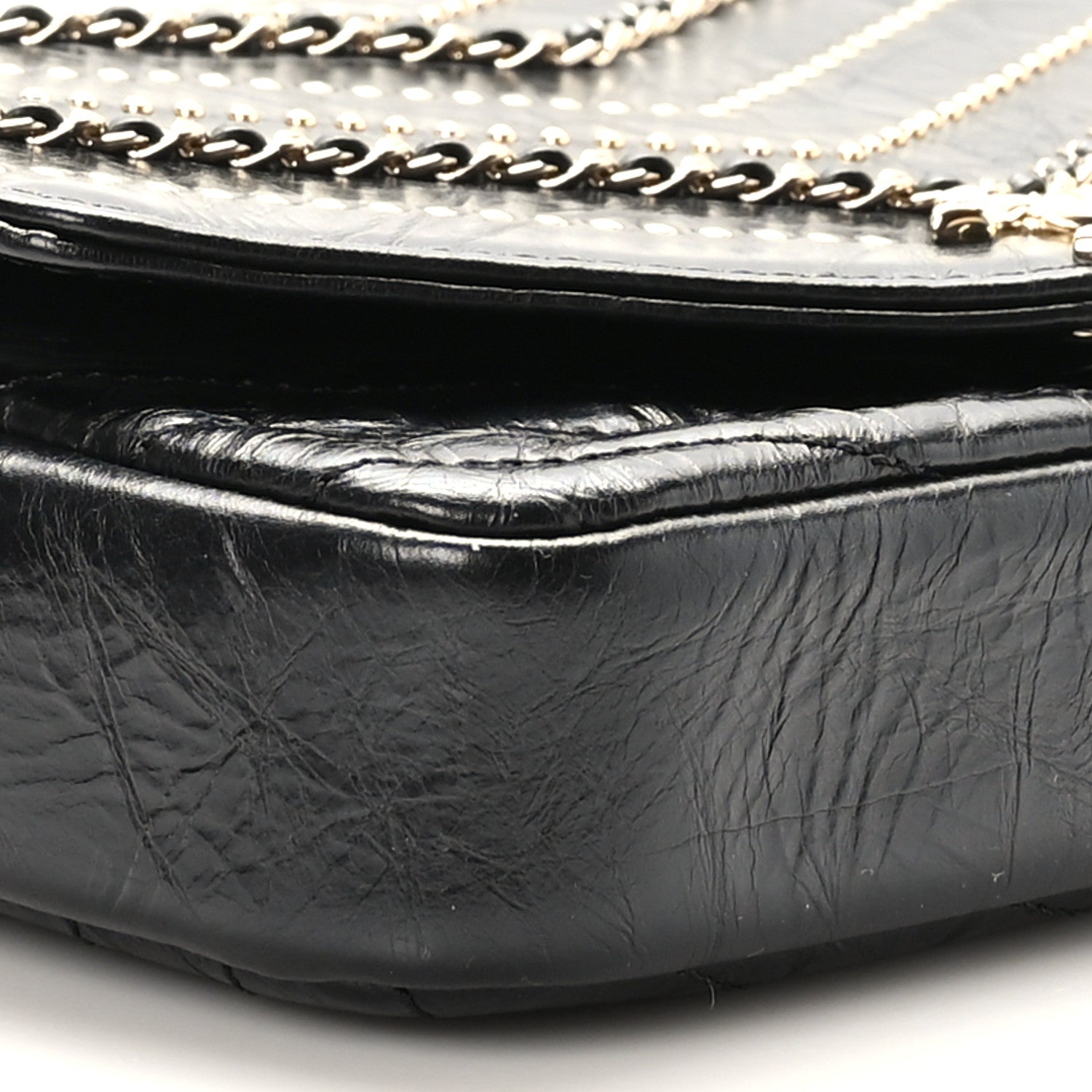 Chanel Crumpled Calfskin Chevron Chain Mini Square Flap Black 8 of 9