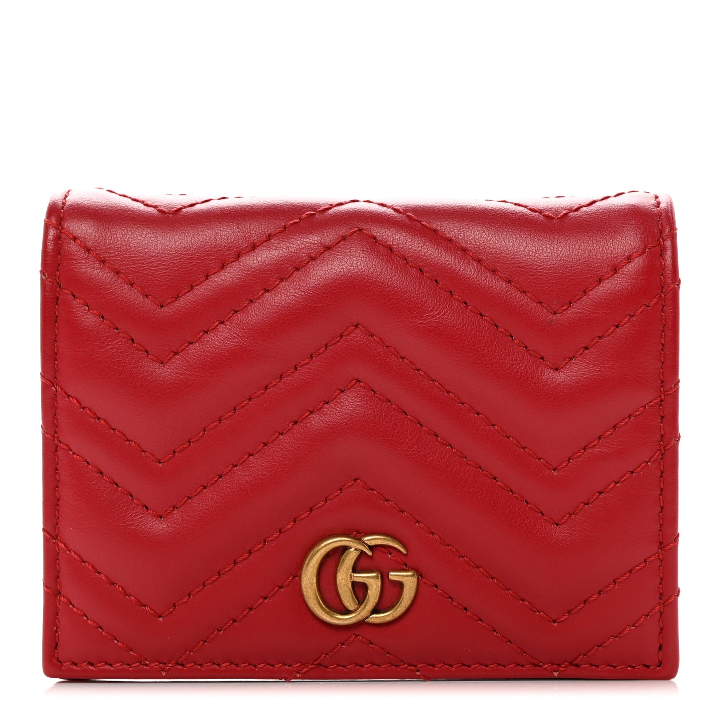 Calfskin Matelasse GG Marmont Card Case Wallet Hibiscus Red