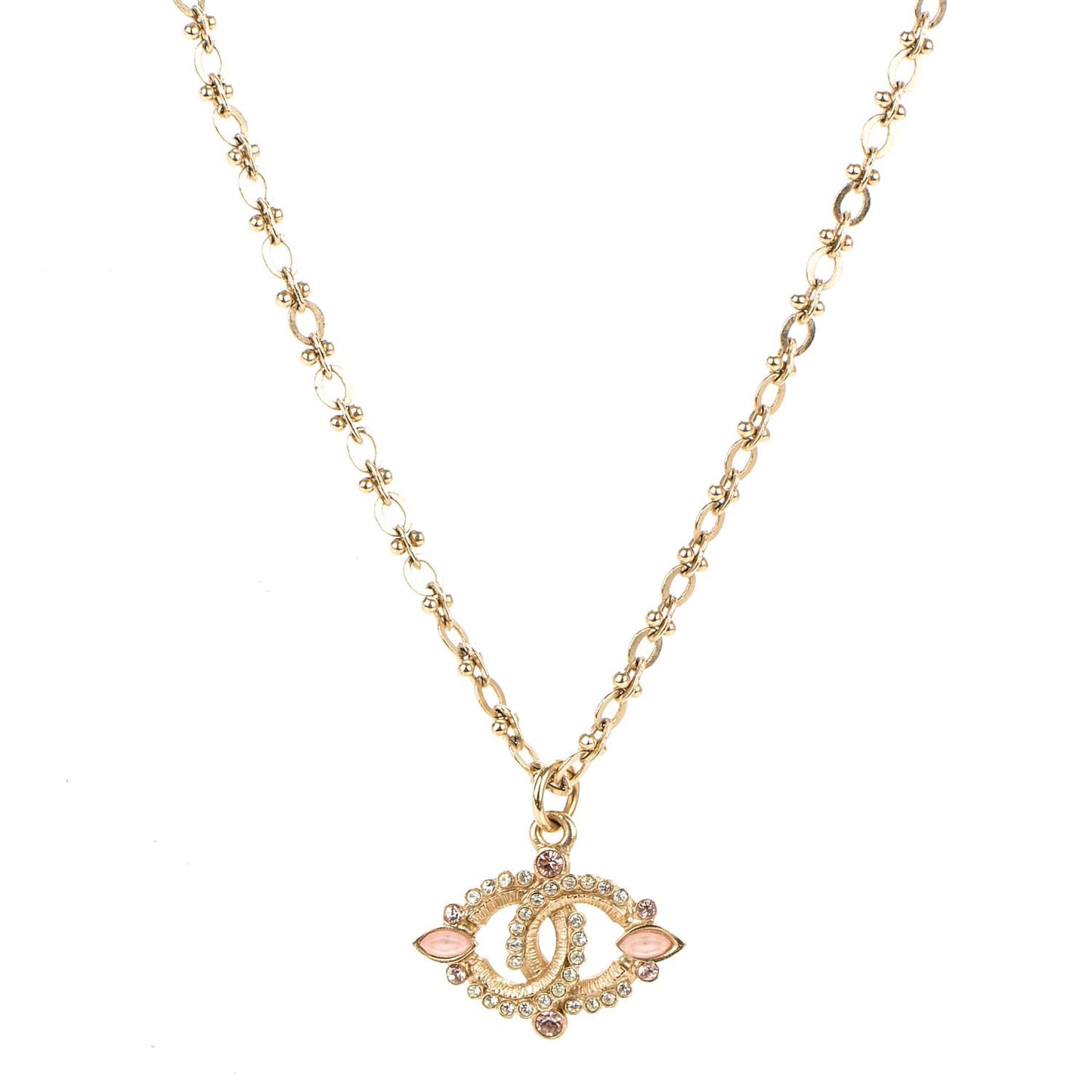 Pearl Crystal CC Necklace Gold
