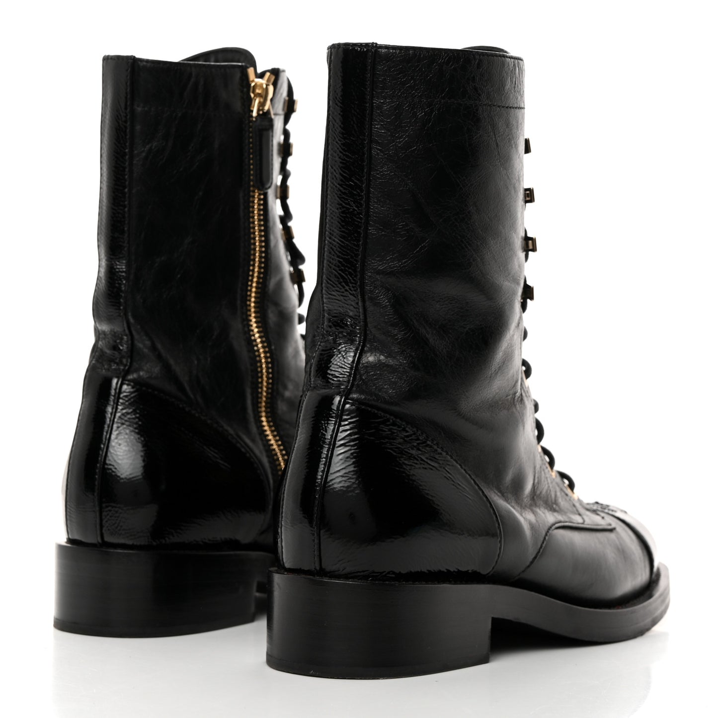 Patent Cap Toe Lace Up Combat Boots 39.5 Black
