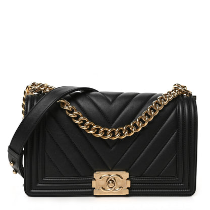 Chanel Calfskin Chevron Quilted Medium Boy Flap Black 1 of 9
