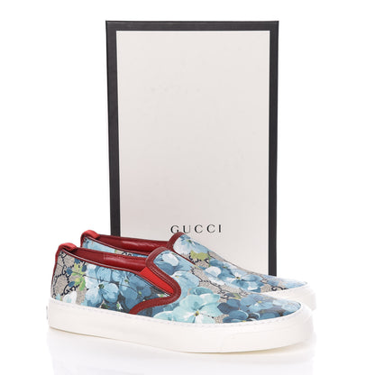 Gucci GG Supreme Monogram Blooms Womens Slip On Sneakers 39 Beige Blue Navy Red 8 of 8