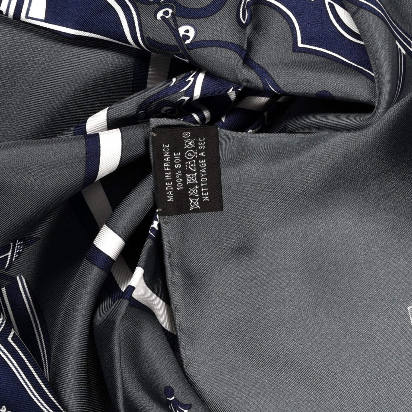 Silk Ex Libris Scarf 90 Anthracite Marine White
