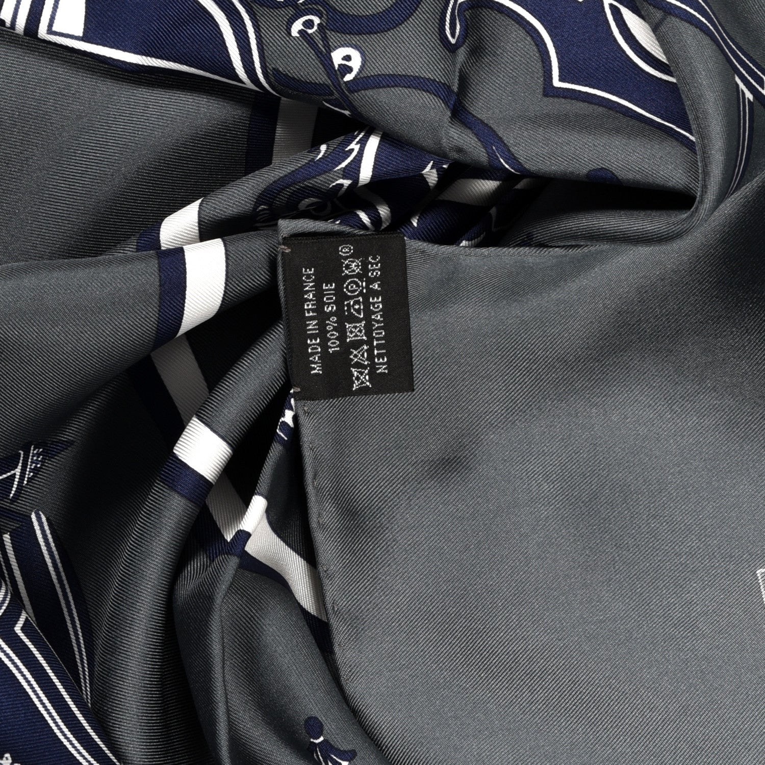 Hermes Silk Ex Libris Scarf 90 Anthracite Marine White 3 of 3