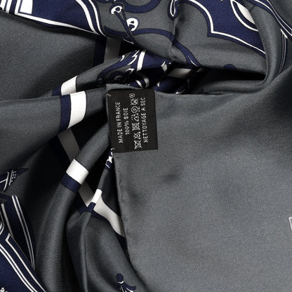 Hermes Silk Ex Libris Scarf 90 Anthracite Marine White 3 of 3